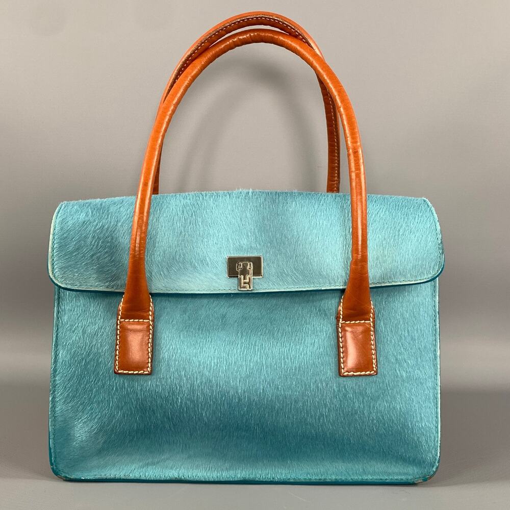 LAMBERTSON TRUEX Blue Brown Fur Purse